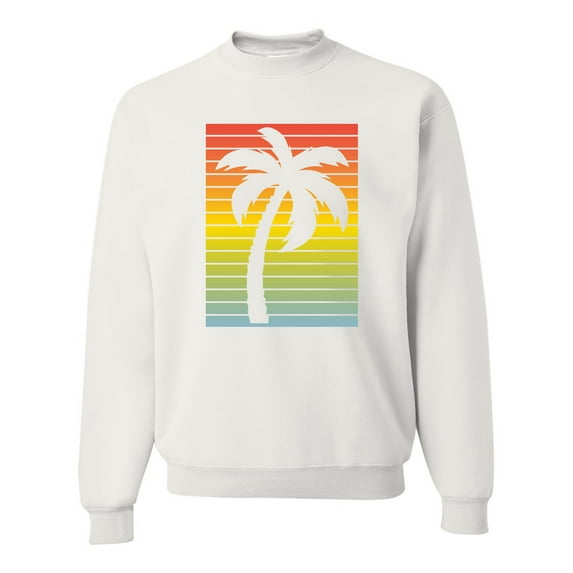 Tropical Palm Tree Silhouette | Mens Pop Culture Crewneck Graphic Sweatshirt, White, Small