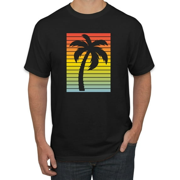 Tropical Palm Tree Silhouette | Mens Pop Culture Graphic T-Shirt, Black, 3XL