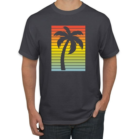 Tropical Palm Tree Silhouette | Mens Pop Culture Graphic T-Shirt, Charcoal, Large