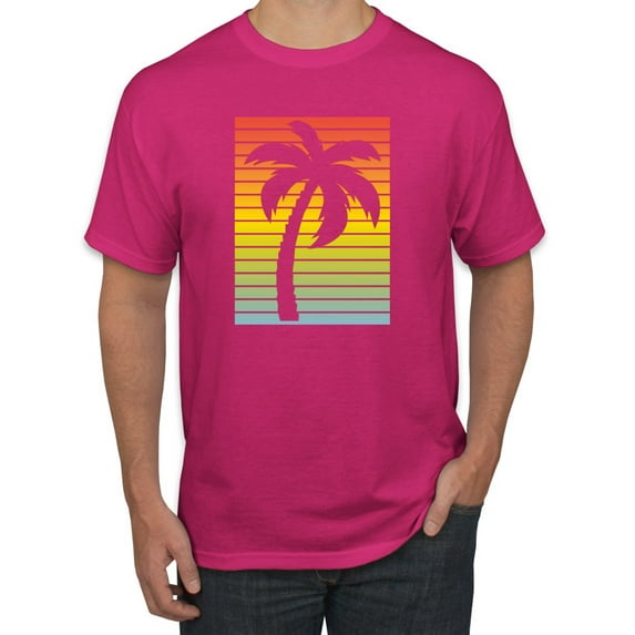 Tropical Palm Tree Silhouette | Mens Pop Culture Graphic T-Shirt, Fuschia, Medium