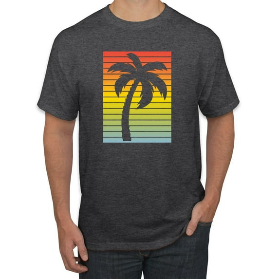 Tropical Palm Tree Silhouette | Mens Pop Culture Graphic T-Shirt, Heather Black, 2XL