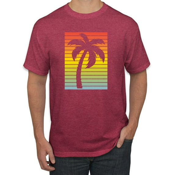 Tropical Palm Tree Silhouette | Mens Pop Culture Graphic T-Shirt, Vintage Heather Red, 2XL