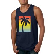 Tropical Palm Tree Silhouette | Mens Pop Culture Graphic Tank Top, Navy, Small