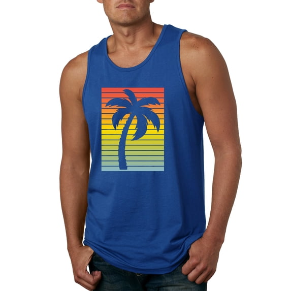 Tropical Palm Tree Silhouette | Mens Pop Culture Graphic Tank Top, Royal, 2XL