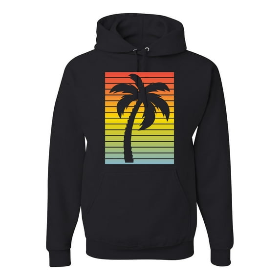 Tropical Palm Tree Silhouette | Mens Pop Culture Hooded Sweatshirt Graphic Hoodie, Black, Small