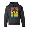 thumbnail image 1 of Tropical Palm Tree Silhouette | Mens Pop Culture Hooded Sweatshirt Graphic Hoodie, Heather Black, Small, 1 of 4