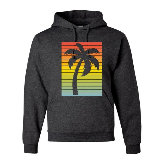Tropical Palm Tree Silhouette | Mens Pop Culture Hooded Sweatshirt Graphic Hoodie, Heather Black, Small