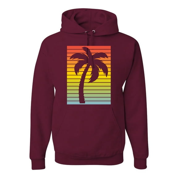 Tropical Palm Tree Silhouette | Mens Pop Culture Hooded Sweatshirt Graphic Hoodie, Maroon, X-Large