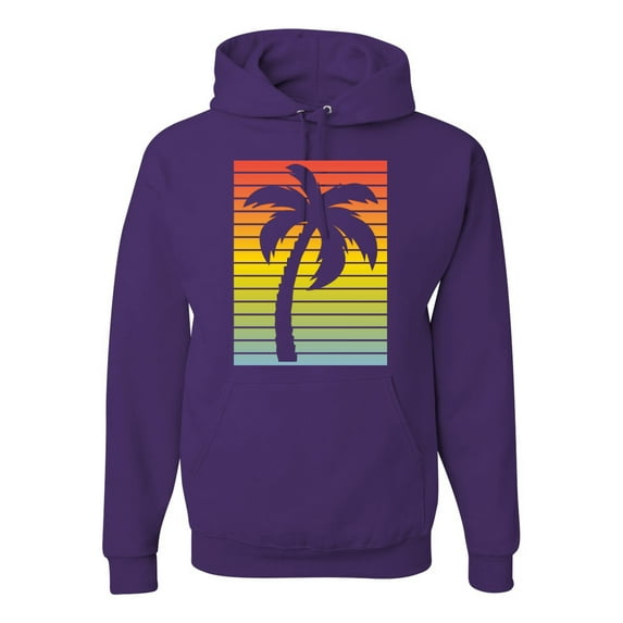 Tropical Palm Tree Silhouette | Mens Pop Culture Hooded Sweatshirt Graphic Hoodie, Purple, Medium