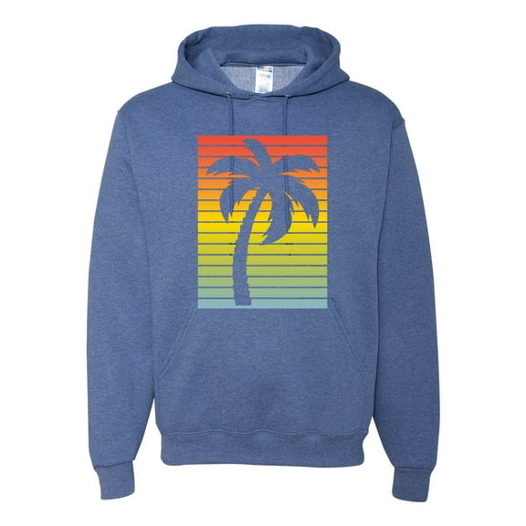 Tropical Palm Tree Silhouette | Mens Pop Culture Hooded Sweatshirt Graphic Hoodie, Vintage Heather Blue, X-Large