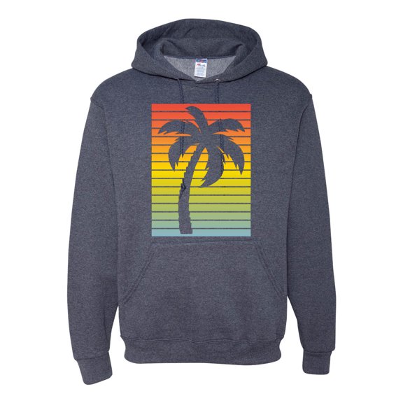 Tropical Palm Tree Silhouette | Mens Pop Culture Hooded Sweatshirt Graphic Hoodie, Vintage Heather Navy, Medium