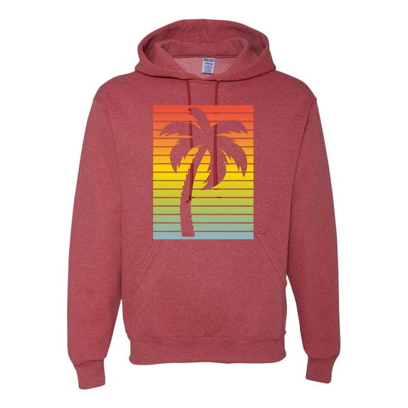 Tropical Palm Tree Silhouette | Mens Pop Culture Hooded Sweatshirt Graphic Hoodie, Vintage Heather Red, Medium