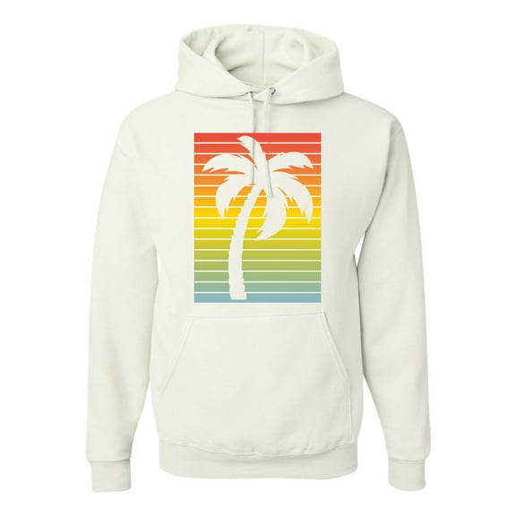 Tropical Palm Tree Silhouette | Mens Pop Culture Hooded Sweatshirt Graphic Hoodie, White, 2XL
