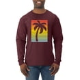 thumbnail image 1 of Tropical Palm Tree Silhouette | Mens Pop Culture Long Sleeve T-Shirt, Maroon, Small, 1 of 4
