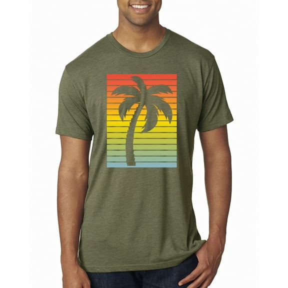 Tropical Palm Tree Silhouette | Mens Pop Culture Premium Tri Blend T-Shirt, Military Green, Medium