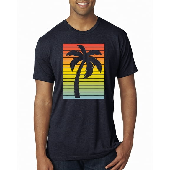 Tropical Palm Tree Silhouette | Mens Pop Culture Premium Tri Blend T-Shirt, Vintage Navy, Large