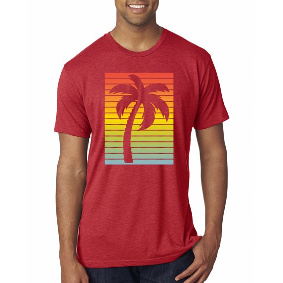 Tropical Palm Tree Silhouette | Mens Pop Culture Premium Tri Blend T-Shirt, Vintage Red, X-Large