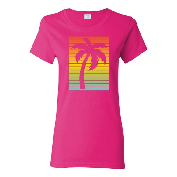 Tropical Palm Tree Silhouette | Womens Pop Culture Graphic T-Shirt, Fuschia, Large
