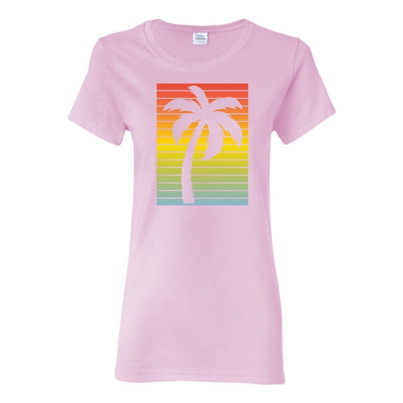 Tropical Palm Tree Silhouette | Womens Pop Culture Graphic T-Shirt, Light Pink, Large
