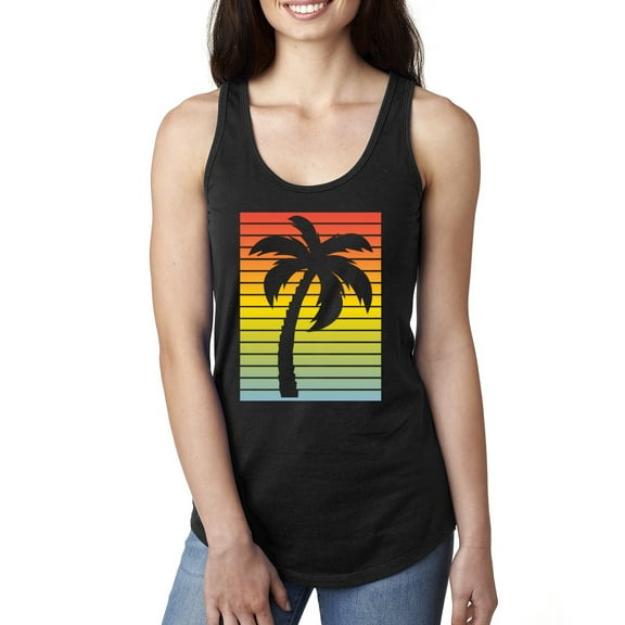 Tropical Palm Tree Silhouette | Womens Pop Culture Jersey Racerback Tank Top, Black, Small