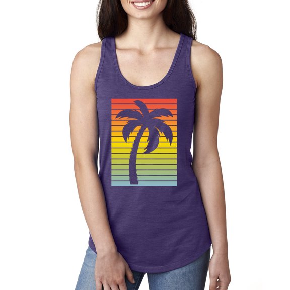Tropical Palm Tree Silhouette | Womens Pop Culture Jersey Racerback Tank Top, Purple Rush, Medium