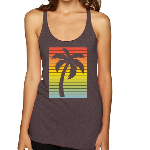 Tropical Palm Tree Silhouette | Womens Pop Culture Premium Tri-Blend Racerback Tank Top, Brown, X-Large