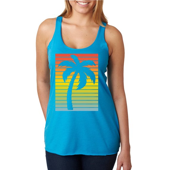 Tropical Palm Tree Silhouette | Womens Pop Culture Premium Tri-Blend Racerback Tank Top, Vintage Turquoise, Small
