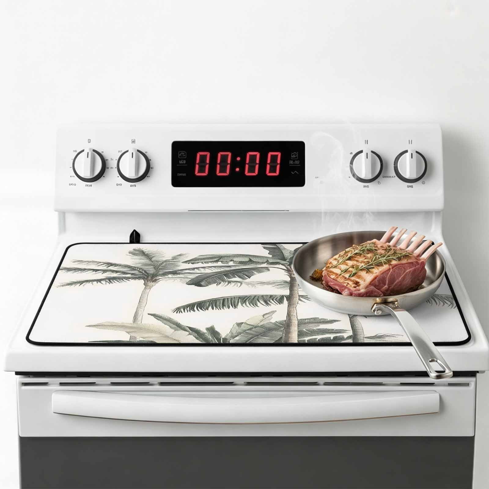 Tropical Palm Tree Stove Top Cover for Electric Stove, Heat-proof & Non Slip Glass Top Stove Cover Protector, Summer Beach Botanical Kitchen Flat Cooktop Rubber Mat 24x21 Inches