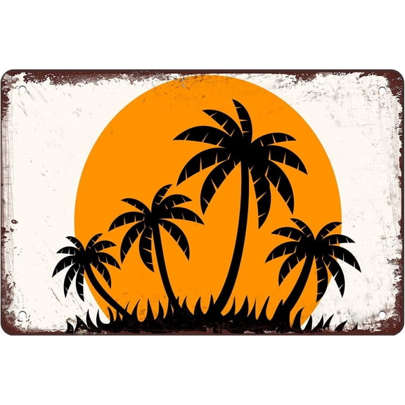 Tropical Palm Tree Sunset Wall Art Tin Sign, Coconut Tree Landscape Metal Plaque, Home Decor for Living Room, Dining Room or Bedroom, 12 x 8 Inch