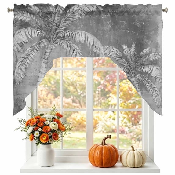 Tropical Palm Tree Swag Valances for Windows, Small Curtains Drapes, Coastal Summer Vintage Grey Kitchen Window Curtains Over Sink Rod Pocket Window Treatment Valance for Bedroom/Bathroom 56"x36"