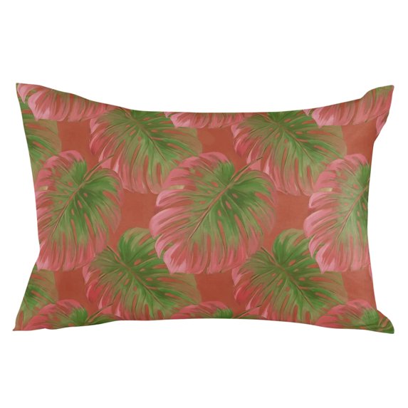 Tropical Palm Tree Throw Pillow Cover 12 x 20 Inch Decorative Pillow Cover Pink Green Leaves Summer Coastal Lumbar Pillowcase Seasonal Rectangle Cushion Case for Couch Sofa Bed Living Room