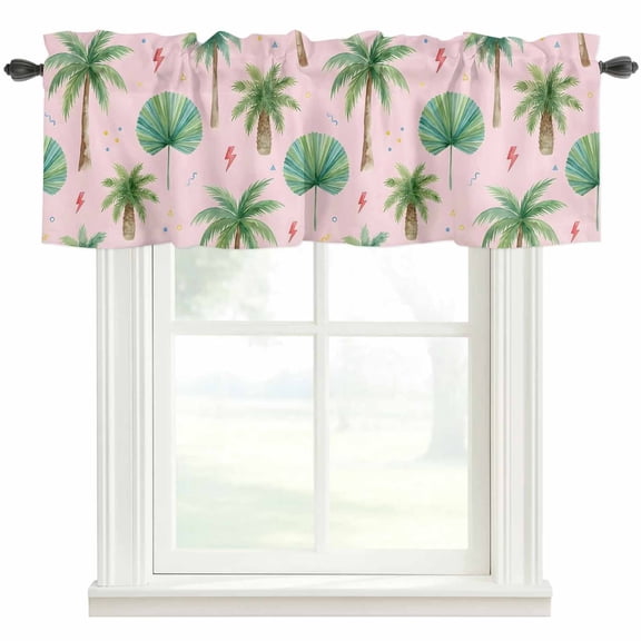 Tropical Palm Tree Valances for Windows Lightning Summer Pink Boho Rod Pocket Curtain Valance Window Treatment Short Curtains for Kitchen Living Room, 42"x12"