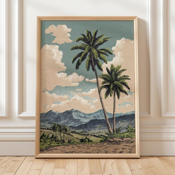 Tropical Palm Tree Vintage Caribbean Retro Mountain Porch Decoration, Stretched Canvas 8x10in