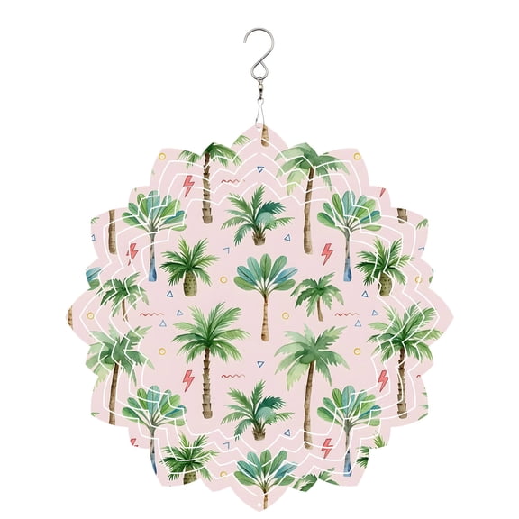 Tropical Palm Tree Wind Spinner for Garden Yard 8In, Lightning Summer Forest Pink Boho 3D Stainless Steel Kinetic Hanging Wind Spinners Rustproof Outdoor Decor for Lawn Patio Home