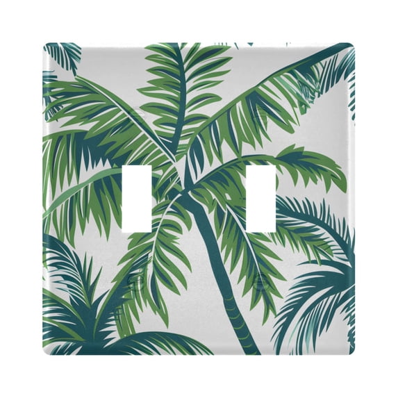 Tropical Palm Tree and Leaves Light Switch Plate Covers 2 Gang Wall Plate Plastics Outlet Covers for Kitchen Home Office Decor