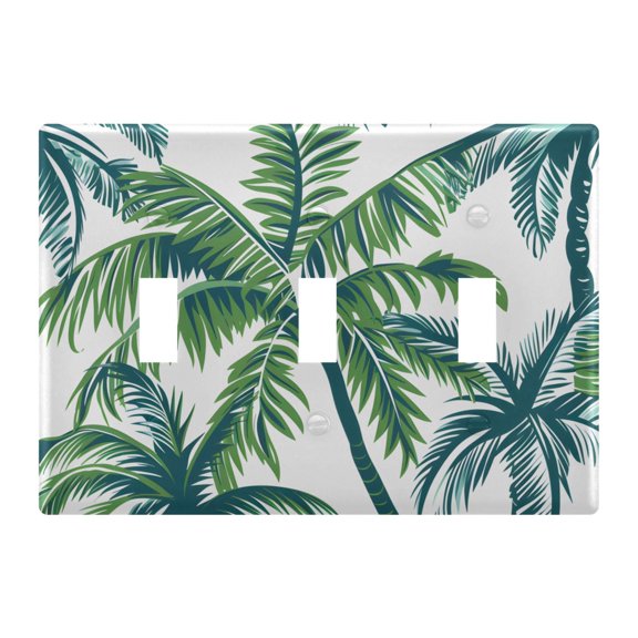 Tropical Palm Tree and Leaves Light Switch Plate Covers 3 Gang Wall Plate Plastics Outlet Covers for Kitchen Home Office Decor