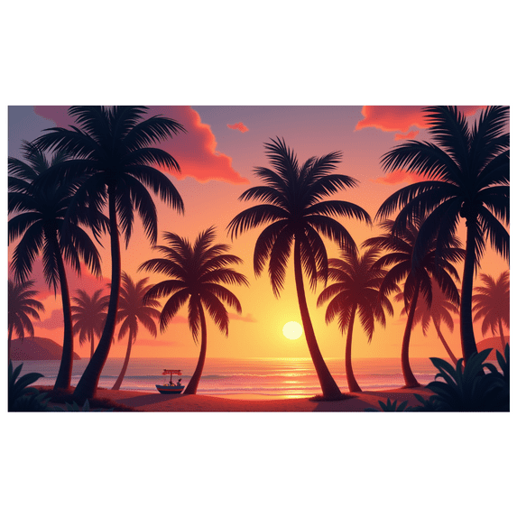 Tropical Palm Trees Beach Sunset Banner Exotic Scenic Decor Vibrant Colorful for Vacation Party Home Decoration Paradise