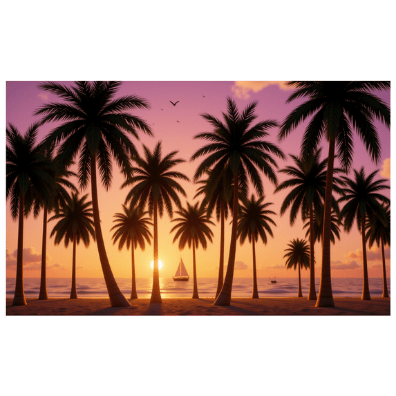 Tropical Palm Trees Beach Sunset Banner Exotic Scenic Decor Vibrant Colorful for Vacation Party Home Decoration Paradise