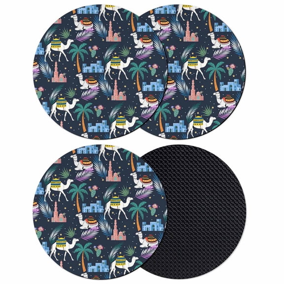 Tropical Palm Trees Coasters Set of 4, Absorbent Coasters for Drinks, Desert Camels Houses Aloe Vera Black Coaster for Desk Coffee Table Protection, Home Decor House Warming Gifts 4"