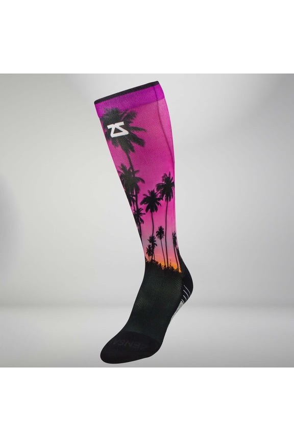 Tropical Palm Trees Compression Socks (Knee-High) M / Magenta