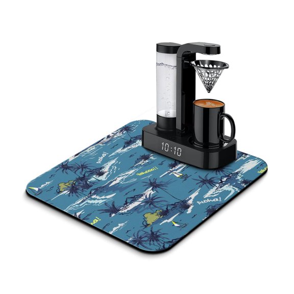 Tropical Palm Trees Diatom Mud Dish Drying Mat, Absorbent Coffee Bar Mat with Summer Beach Vibes, Vibrant Hawaiian Counter Pad with Palm Tree Sunset