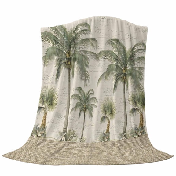 Tropical Palm Trees Fleece Throw Blanket Coastal Plant Summer Nature Linen Ultra Soft Fuzzy Cozy Flannel Throw Blanket for Couch Sofa Bed Car Travel, Ideal Gifts 40x50 Inches