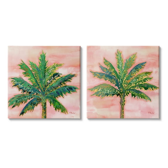 Tropical Palm Trees Glam Detail Botanical & Floral Graphic Art Gallery Wrapped Canvas Print Wall Art, Set of 2