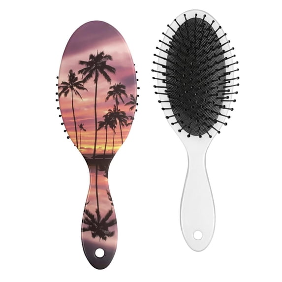 Tropical Palm Trees Hair Brush, Hawaii Palm Tree Detangler Paddle Brush, Soft Bristle Hairbrush for Wet & Dry Hair, Summer Beach Boho Design for Women Men Kids, Stylish Gift Idea