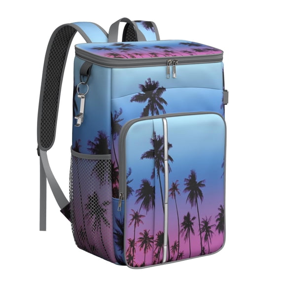 Tropical Palm Trees Insulated Backpack Cooler, Leak Proof Waterproof Lunch Backpack Cooler Bag, Summer Beach Palm Tree Camping Backpack for Men Women Picnic Hiking