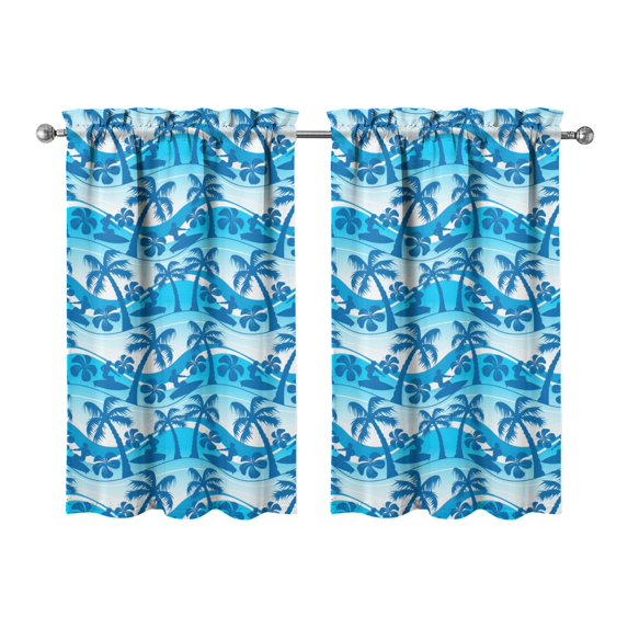 Tropical Palm Trees Kitchen Curtains Set of 2, 27.5Wx39L Inch, Hawaiian Sunset Beach Design, Rod Pocket Window Treatment Panels for Minimalist Style