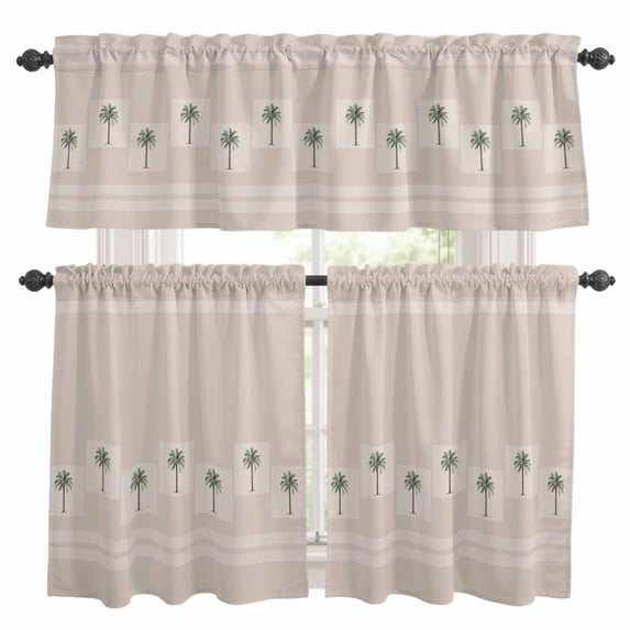 Tropical Palm Trees Kitchen Curtains Sets for Windows 36 Inch Length, Beach Coastal Plants Rod Pocket Window Treatments Tier Curtains and Valances Set for Bedroom/Bathroom