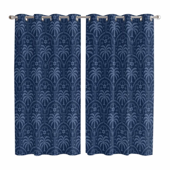 Tropical Palm Trees Kitchen Curtains Window Panels, Summer Coconut Trees Plants Navy Blue Insulated Window Treatment Curtain, Grommet Curtains for Bedroom/Living Room/Bathroom, 2 Piece 52"Wx84"L