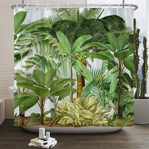 Tropical Palm Trees Leaves Shower Curtain Gre Plant Pattern Waterproof Polyester