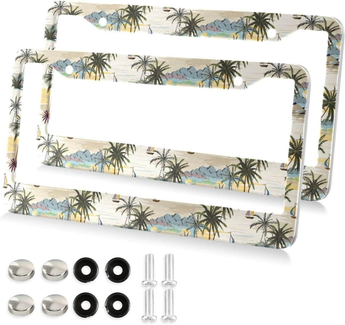 Tropical Palm Trees License Plate Frame, Decorative Aluminum Car Tag